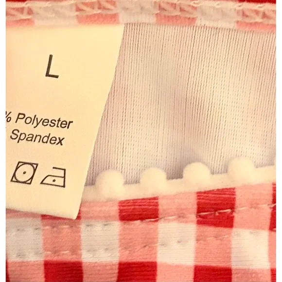 NEW Red Gingham Size Large Ruffle Bikini‎ Set Halter Triangle Top - Picture 8 of 8
